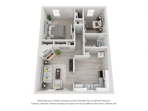 Floor plan for 2 beds, 1 bath, 900 sqft